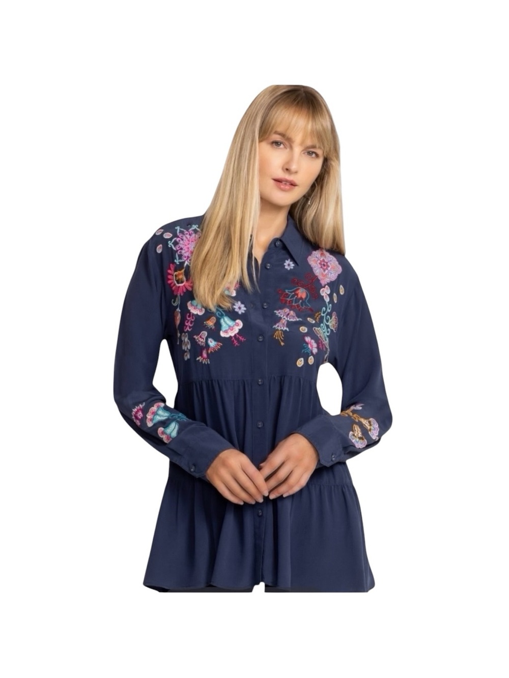 Johnny Was Alesa heavily embroidered Tiered Silk Tunic NWT RARE